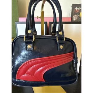 Vintage Puma Mini Boston Bag Blue Red Faux Leather Handbag Y2K Athletic